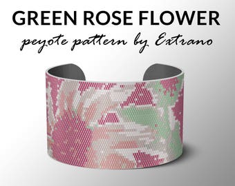 Peyote armbandpatronen van Extrano - Groen-Rose BLOEM - ALLEEN 6 kleuren - Direct downloaden