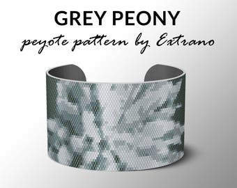 Peyote bracelet pattern, wide cuff pattern, even peyote stitch, peyote pattern, DIY jewelry - GREY PEONY - 6 colors only, Instant download