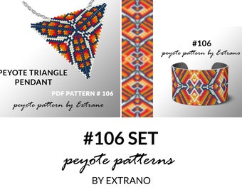 Bracelet with pendant pattern, peyote tutorial, uneven peyote pattern, triangle peyote pattern, pattern for beaded set #106 set