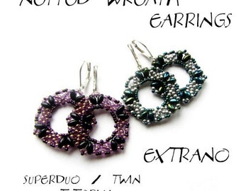Superduo earrings tutorial, seed bead earrings, earrings tutorial, earrings pattern, superduo pattern, DIY jewelry - NETTED WREATH Earrings
