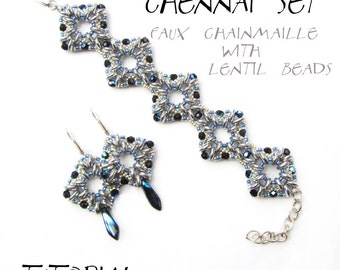 Bracelet tutorial, bracelet pattern, lentil beads pattern, bracelet tutorial, geometric pattern, wide cuff, beading tutorial, CHENNAI SET