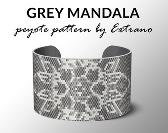 3-drop peyote pattern, bracelet pattern, peyote bracelet, even peyote stitch pattern, delica pattern,  instant download - - GREY MANDALA