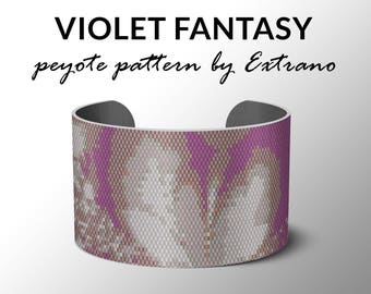 Peyote bracelet pattern, wide cuff pattern, even peyote stitch, peyote pattern, DIY jewelry - VIOLET FANTASY - 4 colors - Instant download