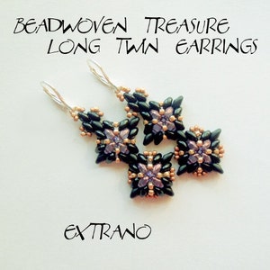 Superduo earrings tutorial, long earrings tutorial, earrings pattern, superduo pattern, seed bead earrings - LONG TWIN Earrings
