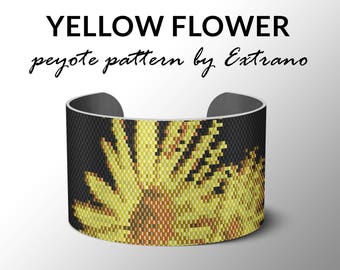 Bracelet peyote pattern, peyote bracelet, even peyote stitch pattern, delica pattern, 7 colors, instant download -  YELLOW FLOWERS