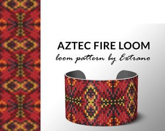 Patrón Telar de Cuentas, Tutorial Telar, Patrón de Cuentas, Patrón de Cuentas en Telar para pulsera, Patrón de Pulsera, Patrón de telar nativo AZTEC FIRE