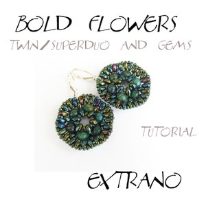 Superduo earrings tutorial, long earrings pattern, superduo pattern, DIY jewelry, round earrings, beaded medallion BOLD FLOWERS image 1