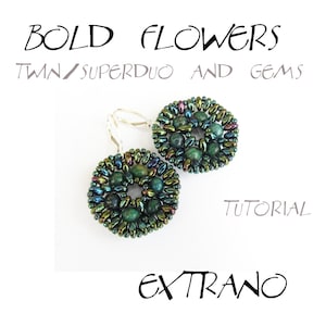 Superduo earrings tutorial, long earrings pattern, superduo pattern, DIY jewelry, round earrings, beaded medallion BOLD FLOWERS image 1