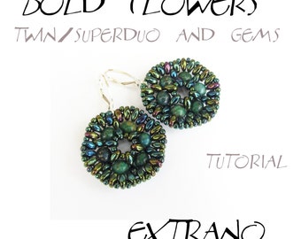 Superduo earrings tutorial, long earrings pattern, superduo pattern, DIY jewelry, round earrings, beaded medallion - BOLD FLOWERS