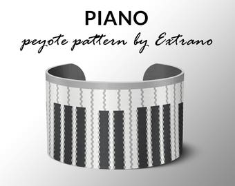 Peyote bracelet pattern, wide cuff pattern, even peyote stitch, peyote pattern, DIY jewelry - PIANO - 3 colors only - Instant download PDF