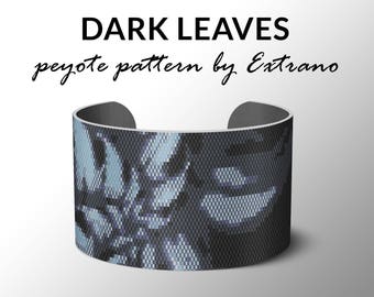 Peyote pattern bracelet, wide cuff pattern, even peyote stitch, peyote pattern, DIY jewelry - DARK LEAVES - 4 colors only - instant download