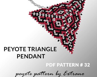 Wzór trójkąta pejotlowego z instrukcją, instrukcja trójkąta pejotlowego, wzór trójkąta pejotlowego, ścieg natywny, wisiorek trójkąta pejotlowego nr 32