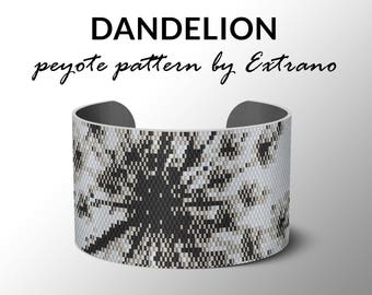 Peyote bracelet pattern, wide cuff pattern, even peyote stitch, peyote pattern, DIY jewelry - DANDELION - 4 colors only - Instant download