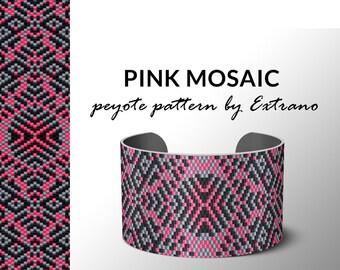 peyote bracelet pattern, peyote pattern, odd count, stitch pattern, pdf file, pdf pattern, 3 colors, beaded bracelet, PINK MOSAIC pattern