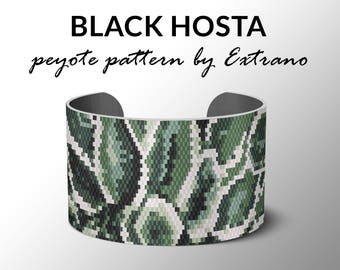 Peyote bracelet pattern, wide cuff pattern, even peyote stitch, peyote pattern, DIY jewelry - BLACK HOSTA - 6 colors only - Instant download