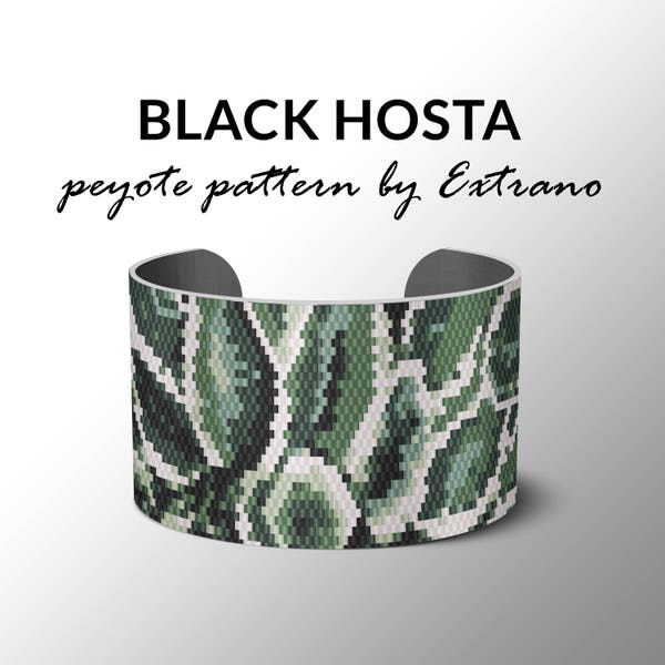 Peyote bracelet pattern, wide cuff pattern, even peyote stitch, peyote pattern, DIY jewelry - BLACK HOSTA - 6 colors only - Instant download