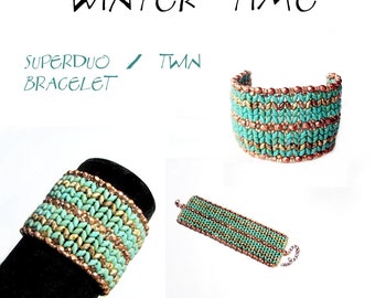 Bracelet tutorial, bracelet pattern, Superduo bracelet, superduo tutorial, DIY jewelry, wide cuff pattern, beading tutorial - STRIPED BANGLE