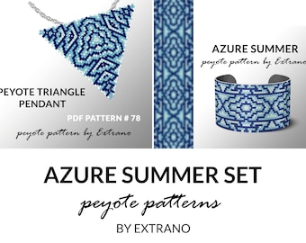 Bracelet with pendant pattern, peyote tutorial, uneven peyote pattern, triangle peyote pattern, pattern for beaded set AZURE SUMMER set
