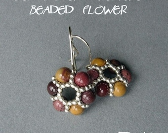 Round earrings tutorial, beaded earrings tutorial, seed beads earrings, beaded medallion, earrings pattern, flower earrings - BEADED FLOWER