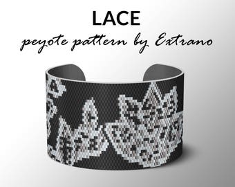 Peyote bracelet pattern, wide cuff pattern, even peyote stitch, peyote pattern, DIY jewelry - LACE - 4 colors only - Instant download