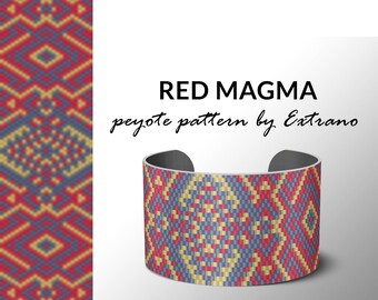 Peyote bracelet pattern, native peyote pattern,  native american, even peyote pattern, native stitch pattern beaded bracelet RED MAGMA