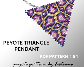 Peyote triangle pattern with instruction, peyote triangle instruction, triangle peyote pattern, native stitch, triangle peyote pendant #54