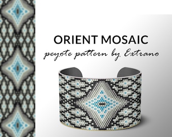 Peyote bracelet pattern, wide cuff pattern, even peyote stitch, odd peyote pattern - ORIENT MOSAIC  - 5 colors only - Instant download