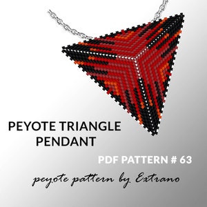 May include: A triangular pendant with a beaded design in red, black, and white, suspended from a silver chain. The pendant features a geometric pattern and the text "PEYOTE TRIANGLE PENDANT". The design is a PDF pattern.