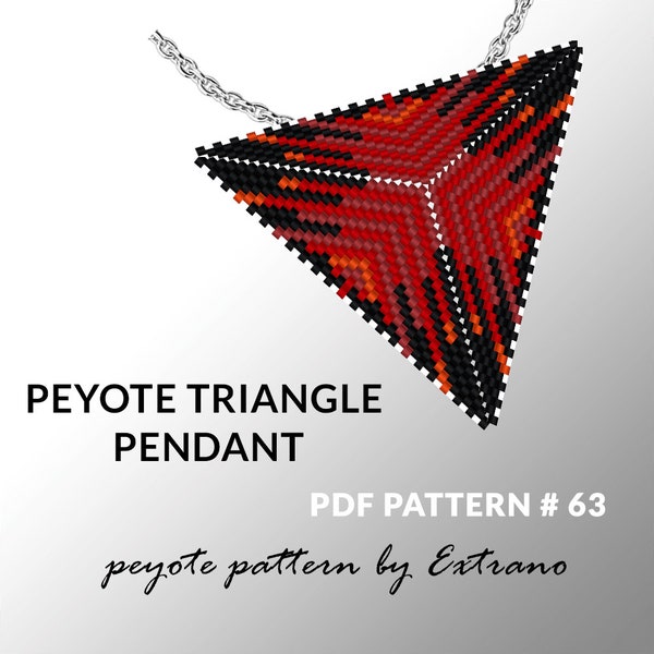 Triangle peyote pattern, peyote triangle pattern with instruction, peyote triangle how to, native stitch, red triangle peyote pendant #63