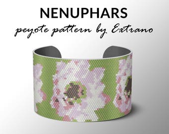 Wzór bransoletki peyote, bransoletka peyote, wzór ściegu peyote, szeroki wzór mankietu - NENUPHARS - 5 kolorów - Natychmiastowe pobranie