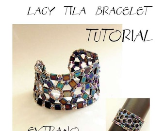 Tutorial sul braccialetto, modello di polsino largo, modello di braccialetto, braccialetto Tila, tutorial sulle perline Tila, gioielli fai da te, tutorial sulle perline - LACY TILA, pdf