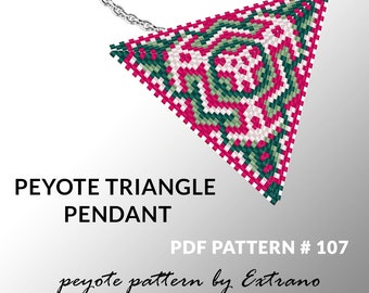 Peyote triangle pattern with instruction, peyote triangle instruction, triangle peyote pattern, native stitch, triangle peyote pendant #107