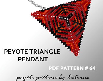 Triangle peyote pattern, peyote triangle pattern with instruction, peyote triangle how to, native stitch, red triangle peyote pendant #64