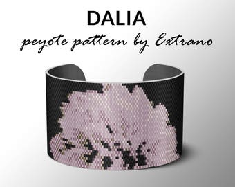 Patrón de pulsera de peyote, patrón de puño ancho, incluso puntada de peyote, patrón de peyote, joyería floral DIY - DALIA - 6 colores solamente, Descarga instantánea