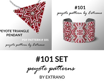 Bracelet with pendant pattern, peyote tutorial, uneven peyote pattern, triangle peyote pattern, pattern for beaded set, peyote set #101