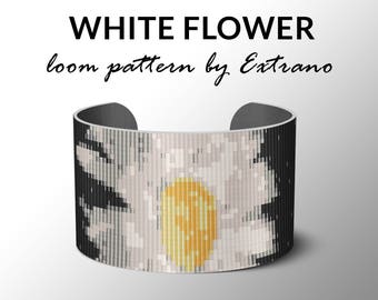 Bead Loom Pattern, Loom Tutorial, Beading Pattern, Loom Beading Pattern, Bracelet Tutorial, Bracelet Pattern, Loom Pattern - WHITE FLOWER