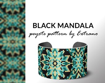 Wide cuff, Peyote pattern bracelet, uneven peyote pattern, native jewelry, north american spiritual jewelry, peyote BLACK MANDALA 4 colors