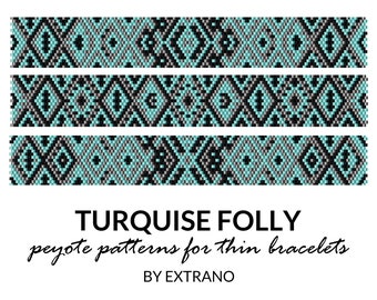 Peyote bracelet patterns, thin bracelet patterns, uneven peyote stitch, peyote pattern, native american bracelets patterns - TURQUISE FOLLY