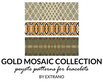 Peyote bracelet patterns, uneven peyote pattern, abstract peyote pattern, native american peyote pattern pdf tutorial GOLD MOSAIC COLLECTION