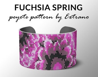 Peyote bracelet pattern, uneven peyote pattern, mosaic peyote pattern, peyote pattern, DIY jewelry FUCHSIA SPRING 6 colors, Instant download