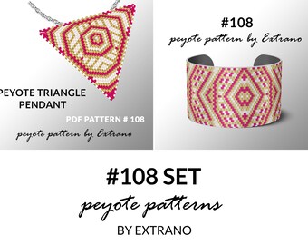 Bracelet with pendant pattern, peyote tutorial, uneven peyote pattern, triangle peyote pattern, pattern for beaded set #108 set
