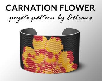 Peyote bracelet pattern, wide cuff pattern, even peyote stitch, peyote pattern, DIY jewelry - CARNATION FLOWER - 6 colors Instant download