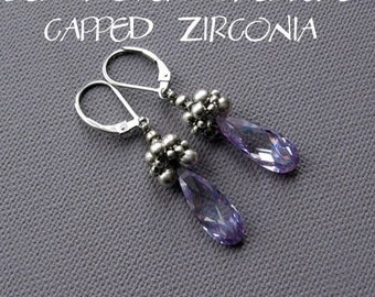 Beaded earrings tutorial, long earrings tutorial, long earrings pattern, earrings pattern, beaded cap for beads tutorial - CAPPED ZIRCONIA