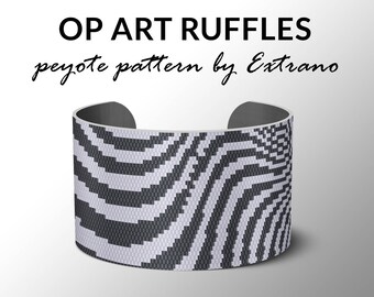 Peyote pattern bracelet, wide cuff pattern, even peyote stitch, peyote pattern, DIY jewelry - OpArt RUFFLES - 2 colors - Instant download