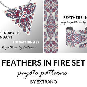 Armband mit Anhänger Muster, Peyote Anleitung, unregelmäßiges Peyote Muster, Dreieck Peyote Muster, Muster für rote Perlen Set FEATHErS IN FIRE