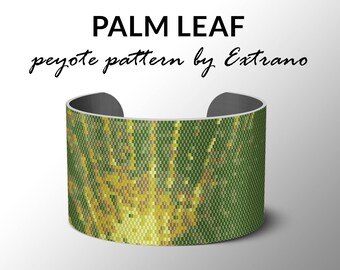 Peyote pattern bracelet, wide cuff pattern, even peyote stitch, peyote pattern, DIY jewelry - PALM LEAF  - 5 colors only - Instant download