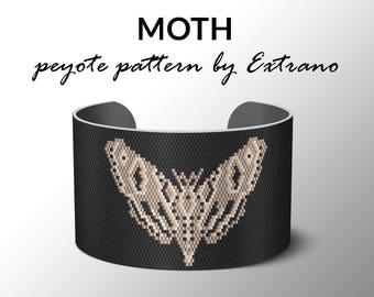 Peyote bracelet pattern, wide cuff pattern, even peyote stitch, peyote pattern, DIY jewelry - MOTH - 3 colors ONLY - Instant download