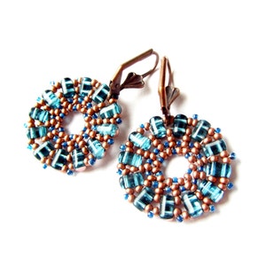 Round earrings tutorial, beaded earrings tutorial, seed beads earrings, beaded medallion, earrings pattern, round earrings AZTEC RULLA image 3