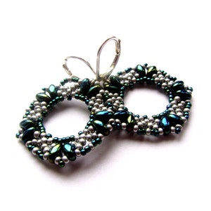 Superduo earrings tutorial, seed bead earrings, earrings tutorial, earrings pattern, superduo pattern, DIY jewelry NETTED WREATH Earrings zdjęcie 3