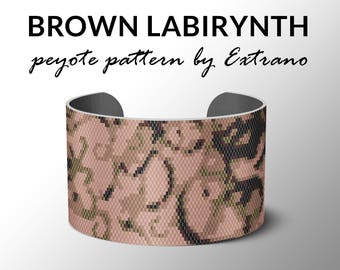 Peyote Bracelet Patterns by Extrano - BROWN LABIRYNTH - 4 colors ONLY - instant download